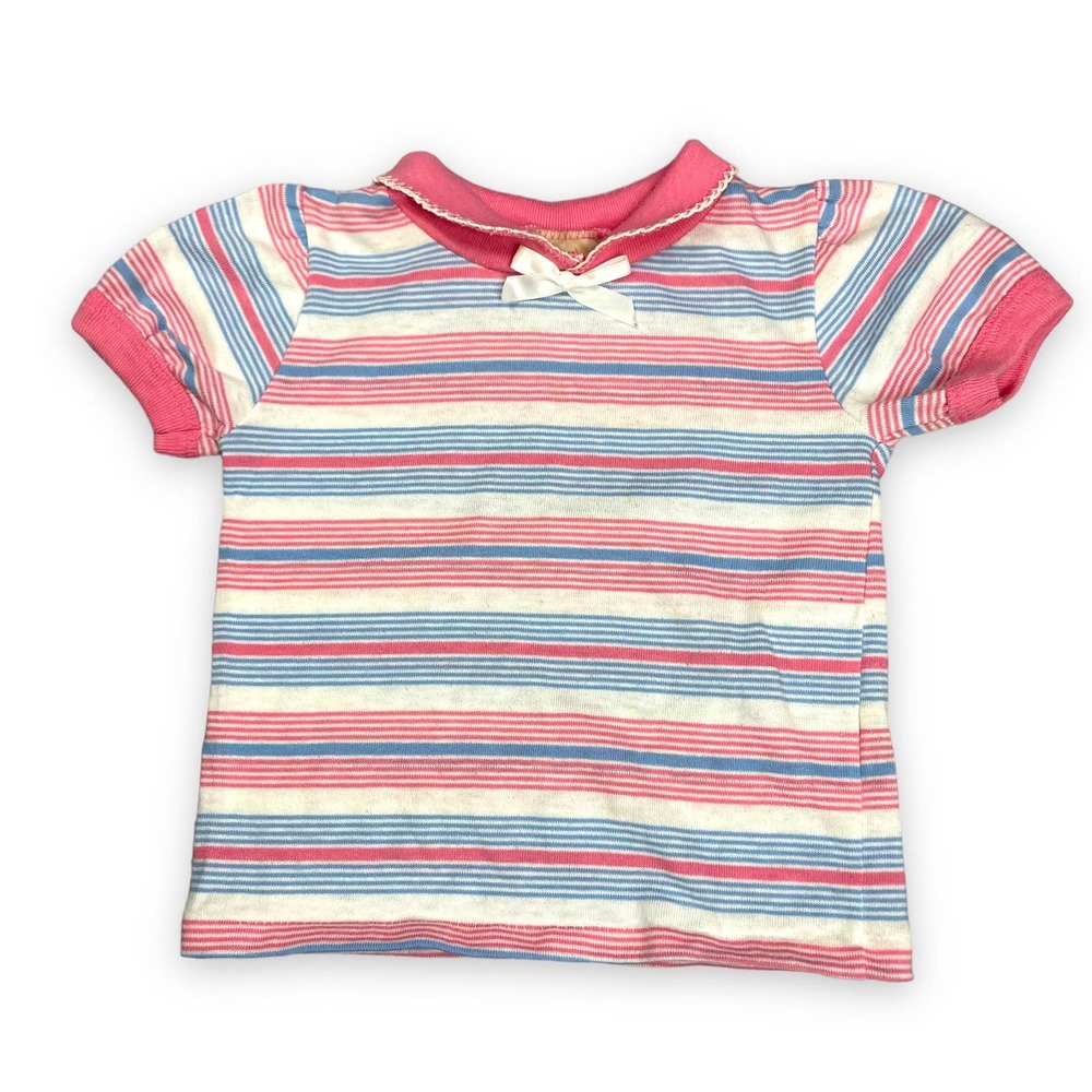 Vintage 80s Only Toddlers Girls Puff Sleeve Striped T Shirt Top Pink 2T 3